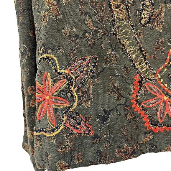 Coldwater Creek Womens Olive Orange Embroidered Mixed Media Jacket Blazer sz M - Picture 4 of 16